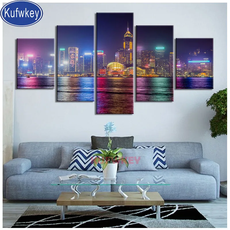 

Dallas City View diamond embroidery 5 pcs picture,3d cross stitch kit 5D DIY Diamond painting mosaic rhinestones Full square,