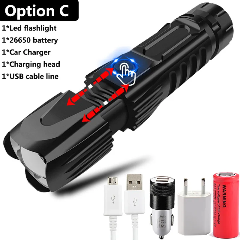 Option C XLamp XHP90 самый мощный Usb масштабируемый светодиодный флэш-светильник Xhp70.2 тактический флэш-светильник фонарь 26650 с умным управлением чипом - Испускаемый цвет: Option C