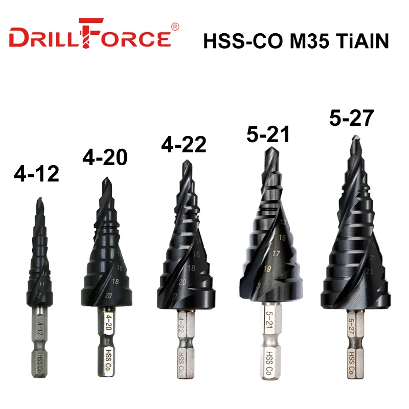Кобальтовое ступенчатое сверло Drillforce M35 4-12/4-20/4-22/5-21/5-27 мм | Инструменты