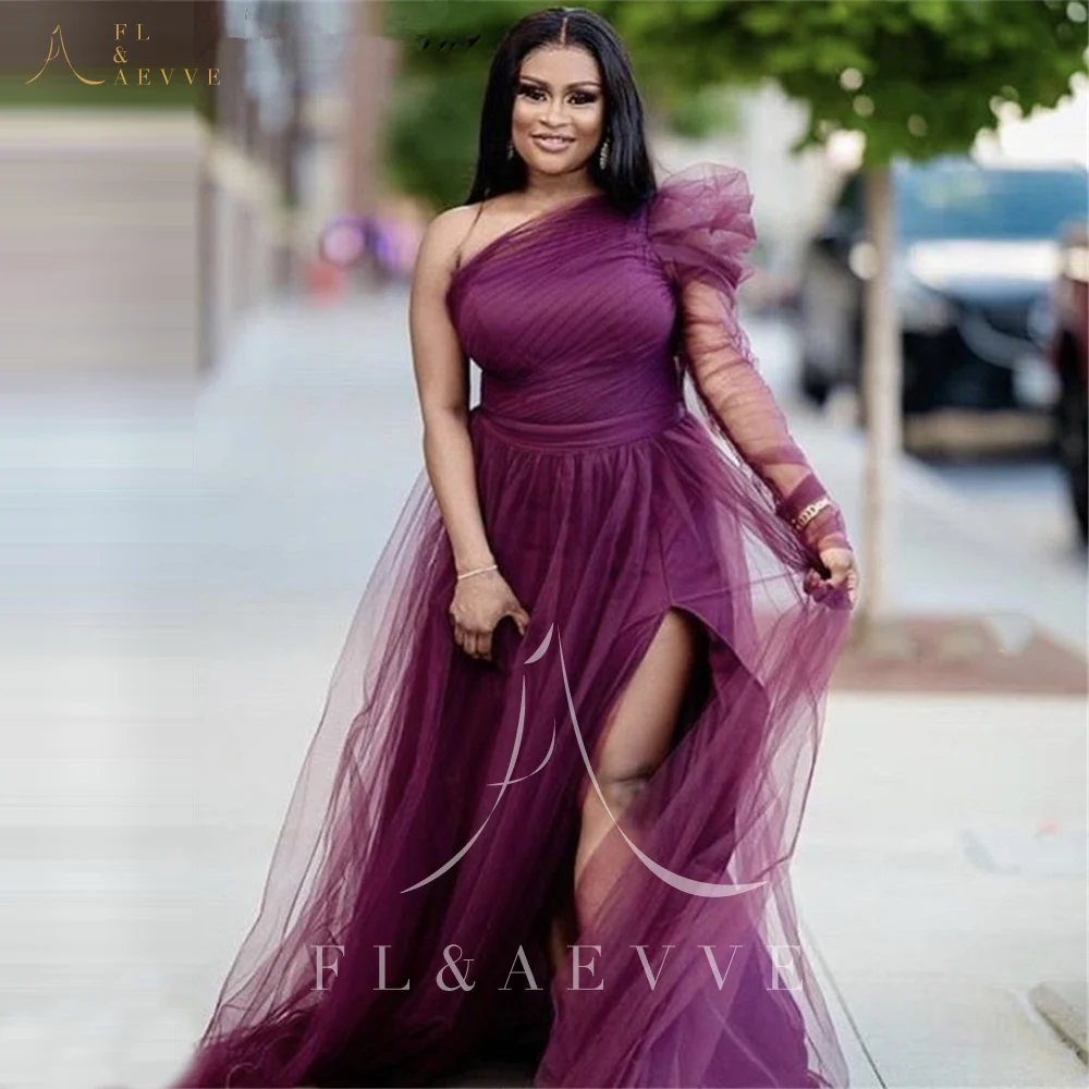 

Purple Tulle Bridesmaid Dress Woman Side Split One Shoulder Dress for Wedding Party Formal Elegant Gowns Dresses for Bridesmaids