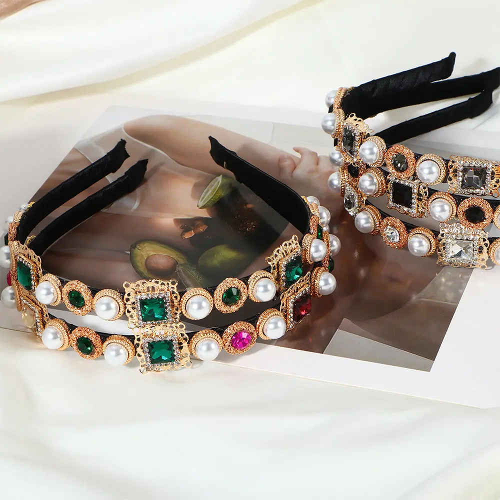 

Обруч для волос, с жемчугом, с цирконом, в стиле ретро