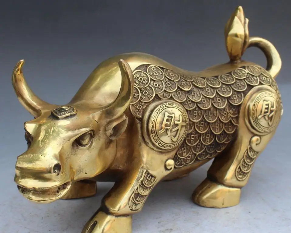 

14 "китайские бронзовые богатые монеты, зодиакальная статуя быка, животных