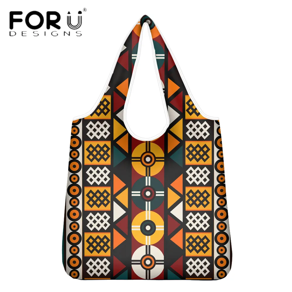 

FORUDESIGNS Women Totes Bag For Supermaket Shopping Bag African Kente Pattern 3D Print Ladies Storage Bags Reusable Sac Feminina