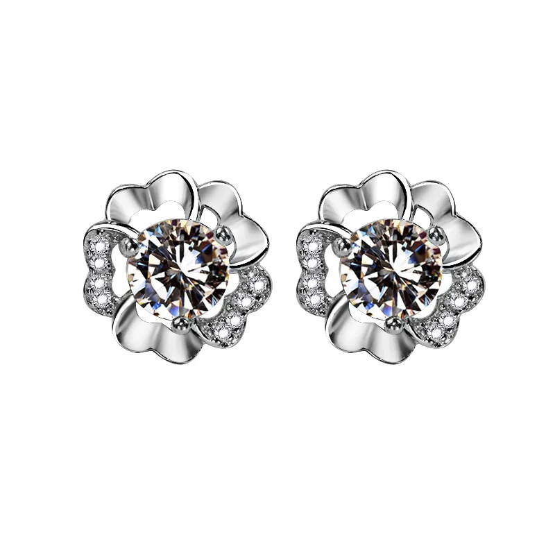 

S925 Sterling Silver Hollow Inlaid With Diamond Flower Earrings Female Japanese And South Korean Version Of The Fashion Design S