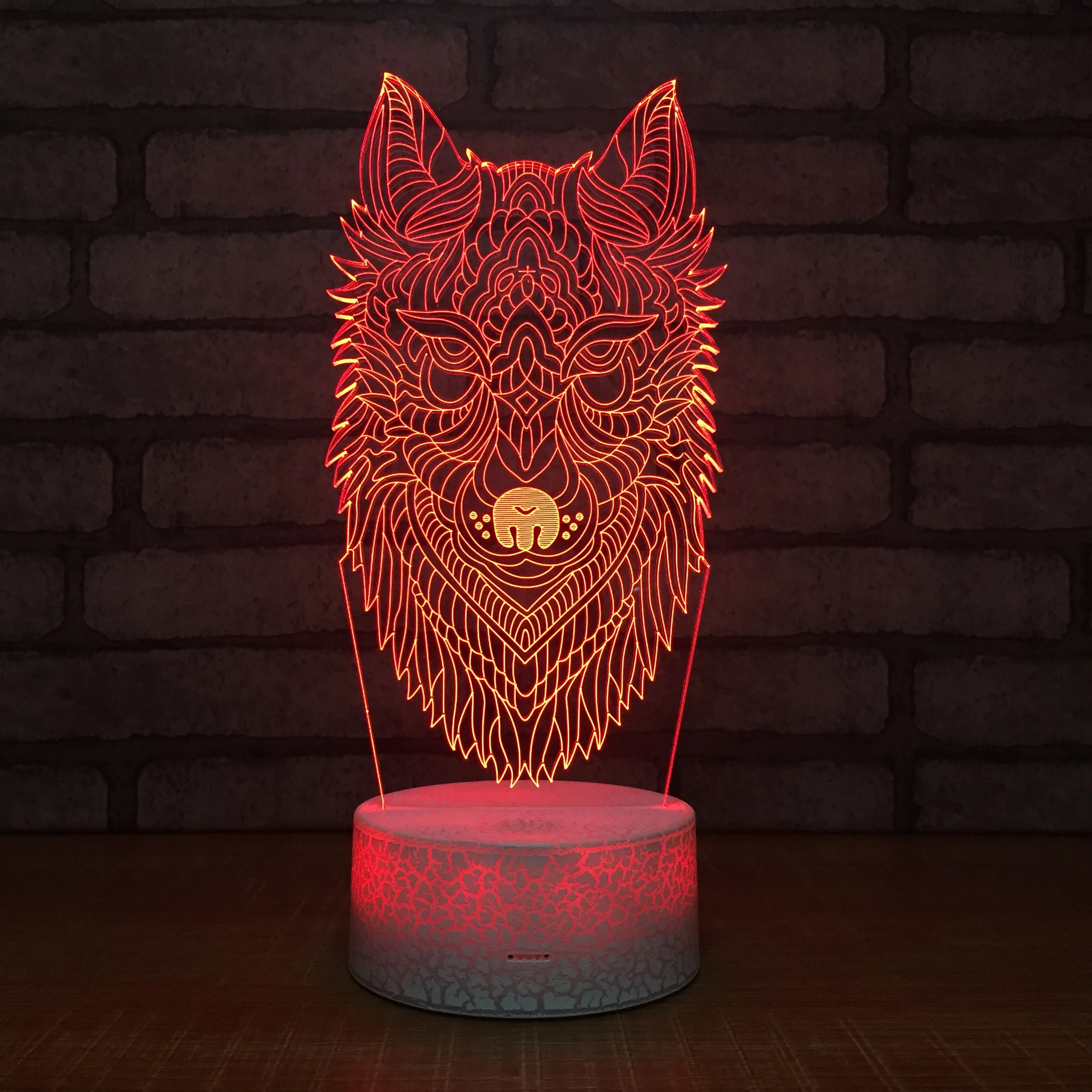 Ночник с 3D иллюзией красочный волк животное USB светодиодный настольный