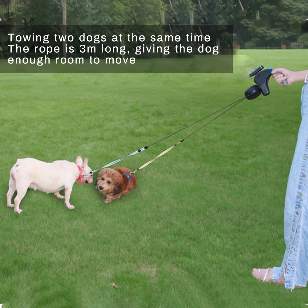 1 шт. двойной выдвижной авто поводок для собак с светодиодный светильник 360