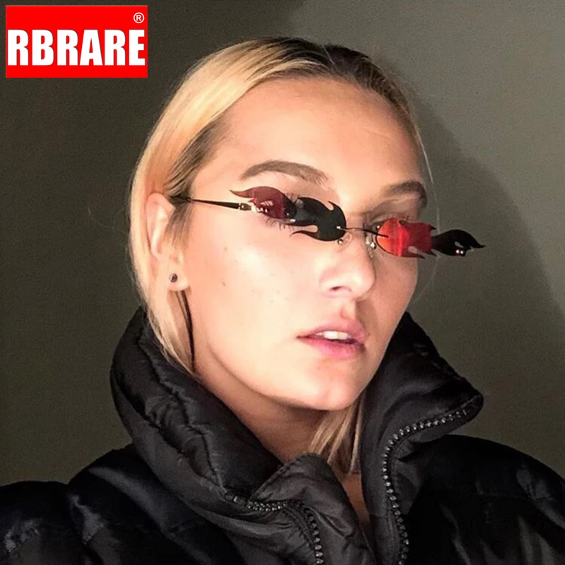 RBRARE, дизайнерские солнцезащитные очки для женщин,, высокое качество, без оправы, пламя, зеркальные солнцезащитные очки, металлические, маленькие солнцезащитные очки для мужчин, Oculos ретро