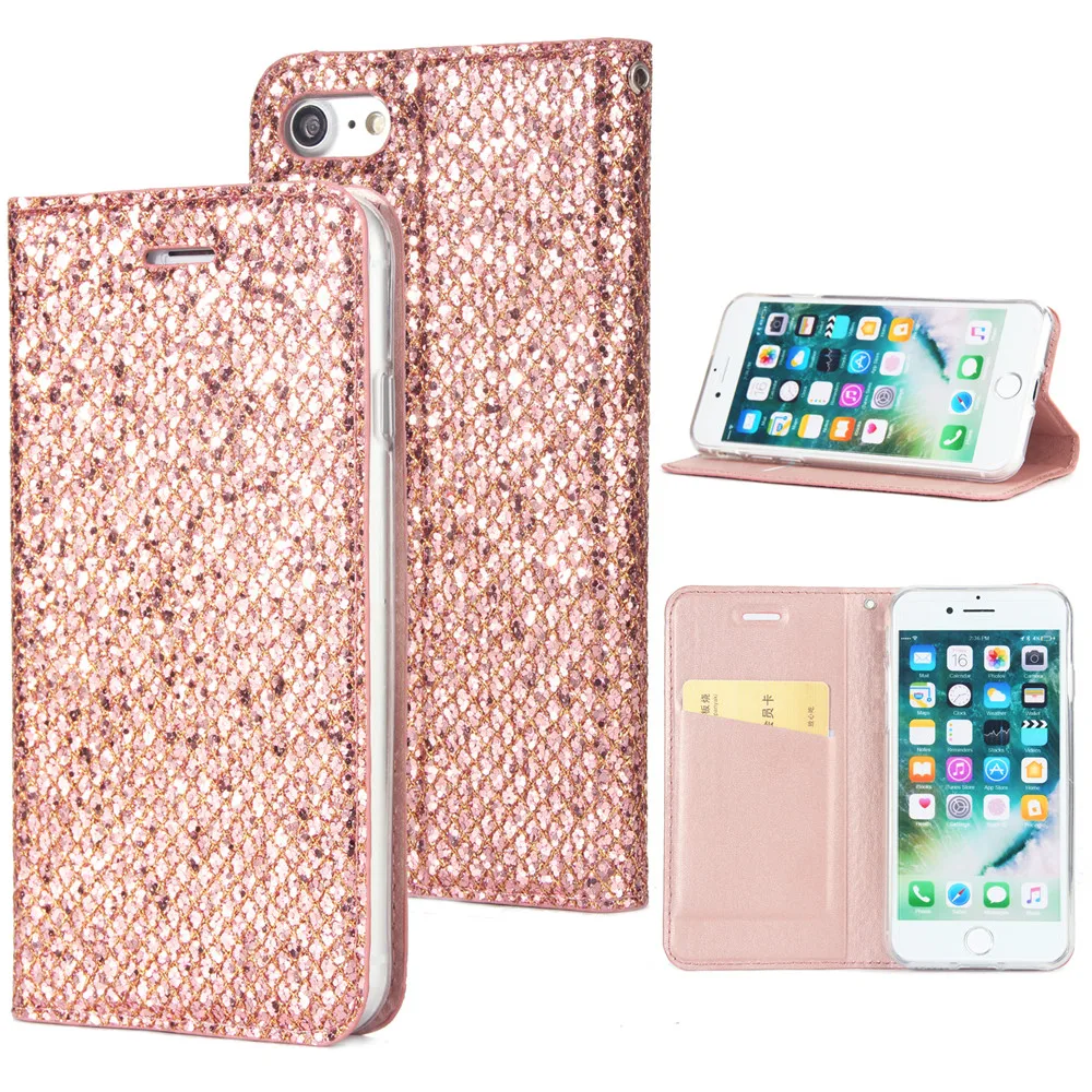 Блестящий кожаный чехол-кошелек для iPhone 6, 6 S, 7, 8 Plus, X, XS, Max, XR, 11 Pro, Max, 5, 5S, 5E, задний Чехол с магнитом, держатель для карт, флип-чехол