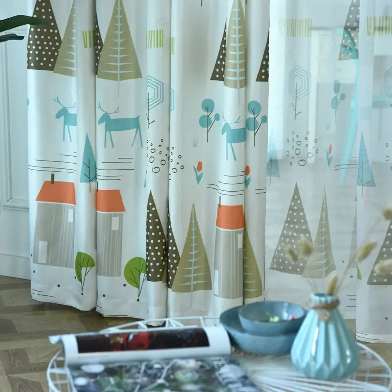 Шторы с цифровым принтом растений деревьев животных леса полузатененные жалюзи