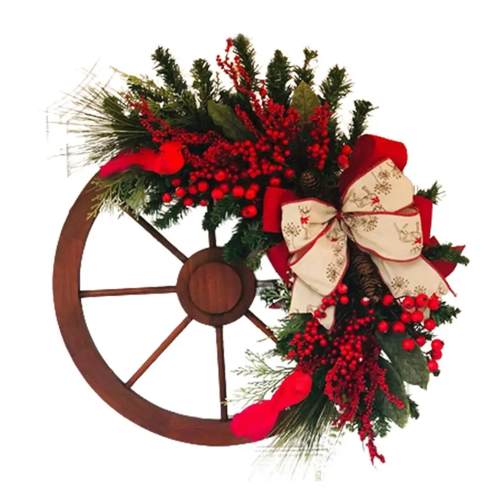 

Winter Wreath Wheel Wreath Vintage Christmas Door Wreath With Festive Bow Pine Cones Berries For Christmas Winter Wedding De
