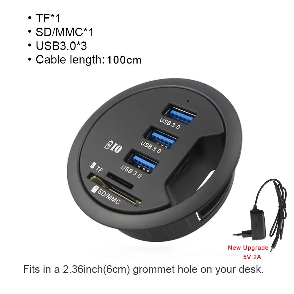 

USB HUB USB3.0 Mount In Desk Multi USB 2.0 Ports With SD/TF Headphone/Mircophone Type C Port Usb Hub With Power Adapter 5V 2A