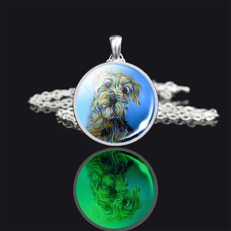 Luminous Dog Photo Necklace German Shepherd Rottweiler Teddy Corgi Glass Cabochon Animal Glow In The Dark Jewelry Gift | Украшения и