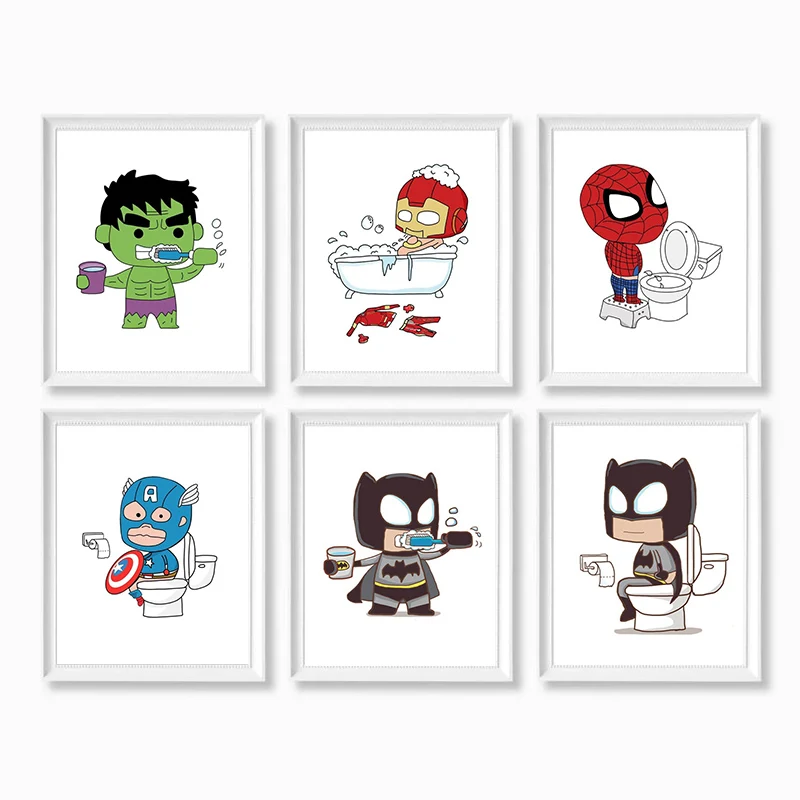 

Marvel Movie Avengers Bathroom Wash Diamond Painting and Prints Wall Art Picture Home Decoration Kids Gift