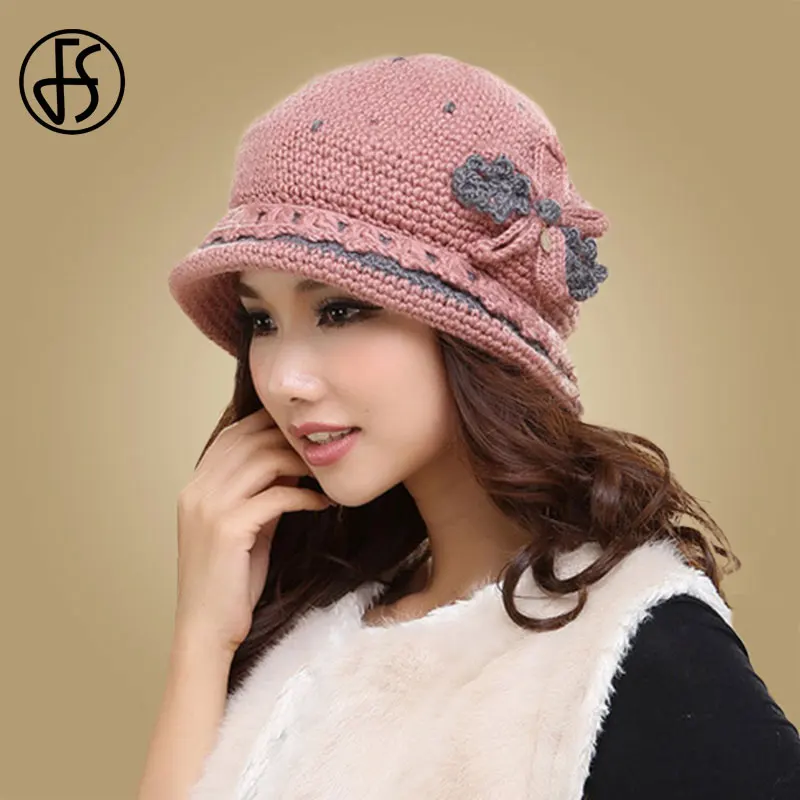 Pink FS, женские зимние шапки, шерстяные вязаные шапки, теплые женские эластичные вязаные шапки, s громоздкая шапочка для девочек, Skullie Bonnet, шапка тыквы - Цвет: Pink
