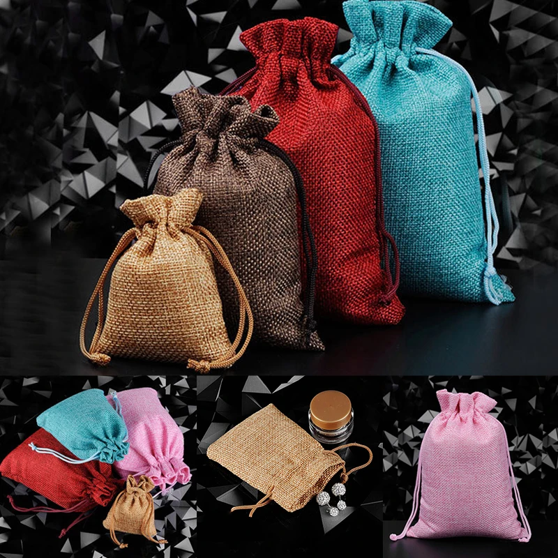

Storage Bags 10Pcs Bundle Pocket Cotton Linen Drawstring Bags For Christmas Gift Packing Bags Linen Draw String Bag Decoration
