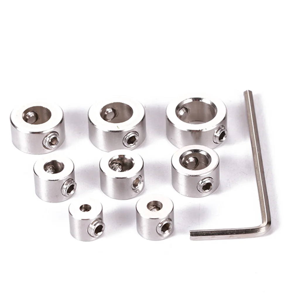 

8pcs 3-10mm Woodworking Drill Locator Hex Wrench Kit Stainless Steel Drill Bit Depth Stop Limited Ring Collars Positioner Tools