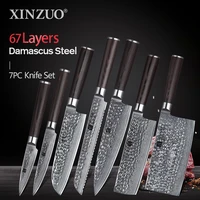 7 pcs kitchen knives set vg10 damascus steel high carbon super sharp blade meat vegetable kitchen accessories pakkawood handle