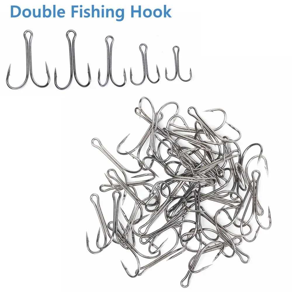 Двойной рыболовный крючок из прочной высокоуглеродистой стали 50 шт. 5 размеров