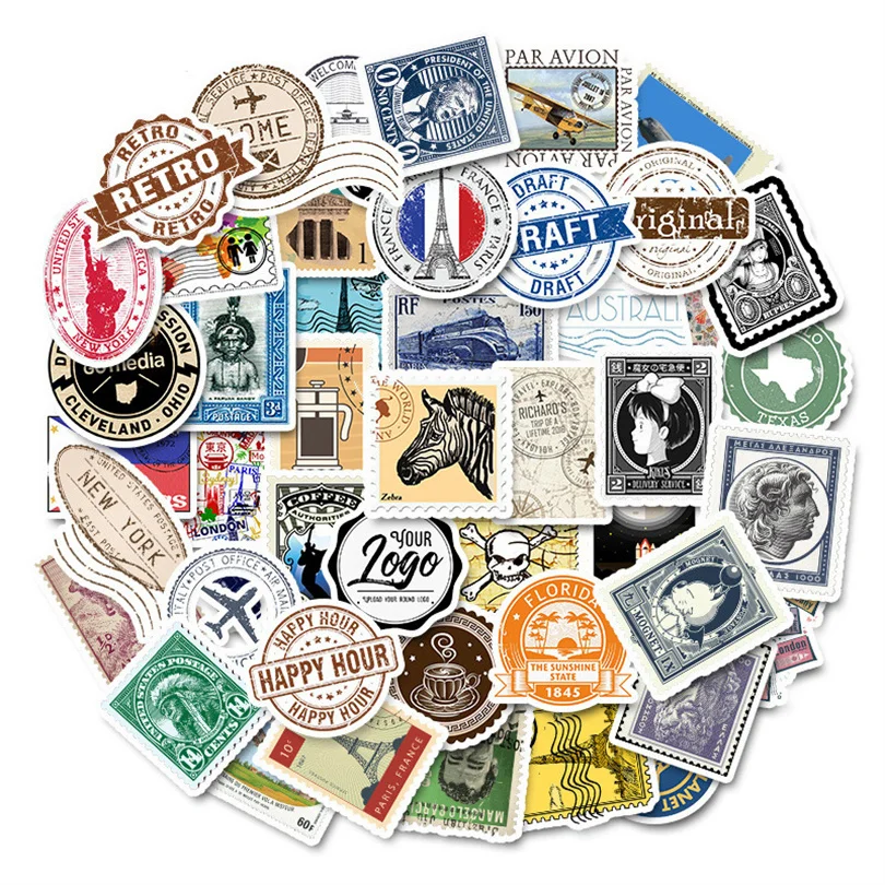 

10/30/50PCS New Classic Retro Stamp Graffiti Decoration Suitcase Guitar Car Waterproof Sticker Toy Wholesale