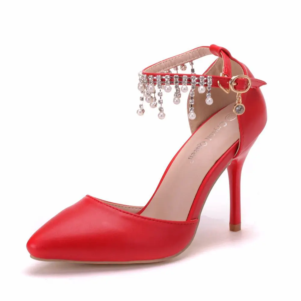 

New Ladies Shoes Women Sandals Summer Pointed Toe Fashion Thin High Heels Wedding Sandals Female Shoes Beaded Tassel A0164