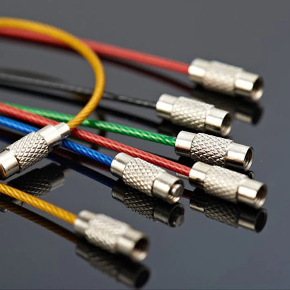 

10pcs Colorful Screw Locking Stainless Steel Wire Keychain Cable Rope Key Holder Keyring Key Chain Rings Cable Outdoor Keychain