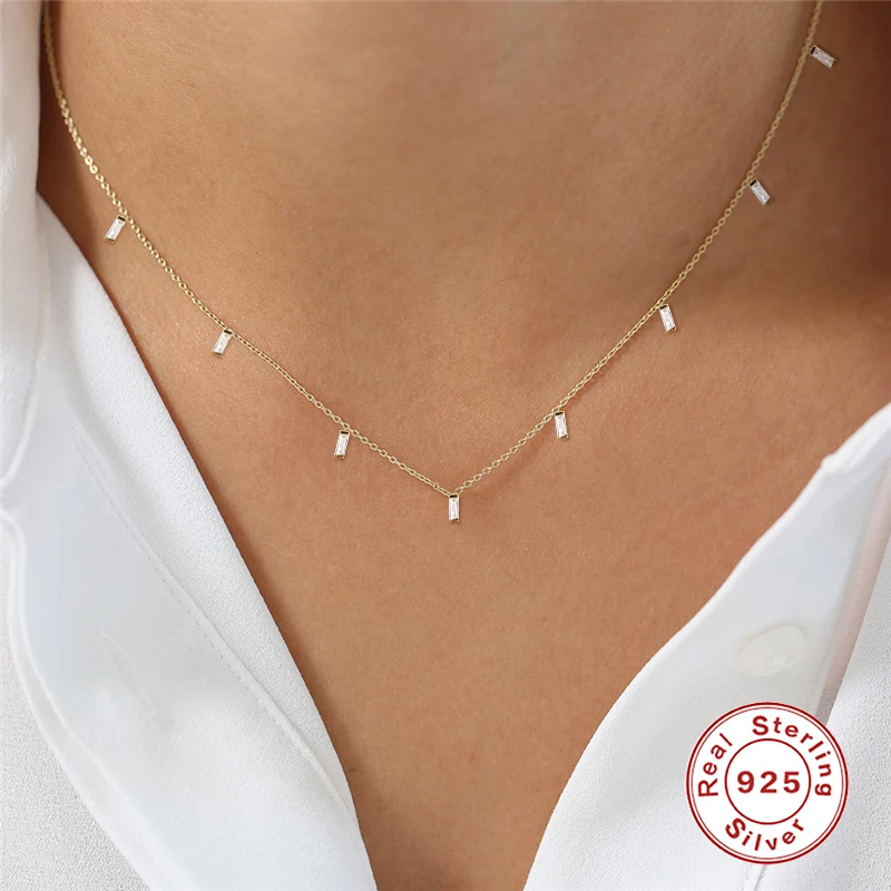 

BOAKO Plata De Ley 925 Necklace For Women Clear Crystal Chain Around The Neck Collares Para Mujer Bijoux Femme Vintage Collares