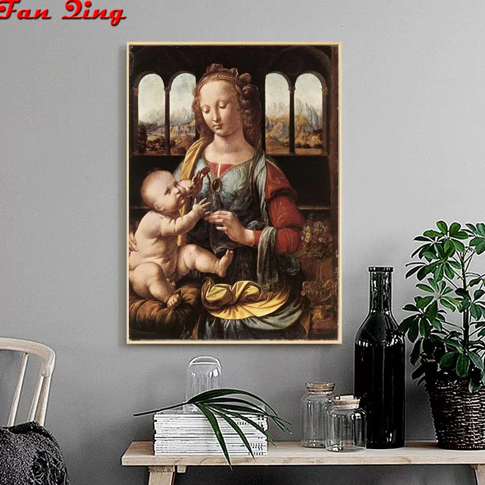 Da Vinci Famous Painting &quotVirgin and Child&quot 5D DIY Diamond Full Square Embroidery Rhinestone Mosaic Picture | Дом и сад