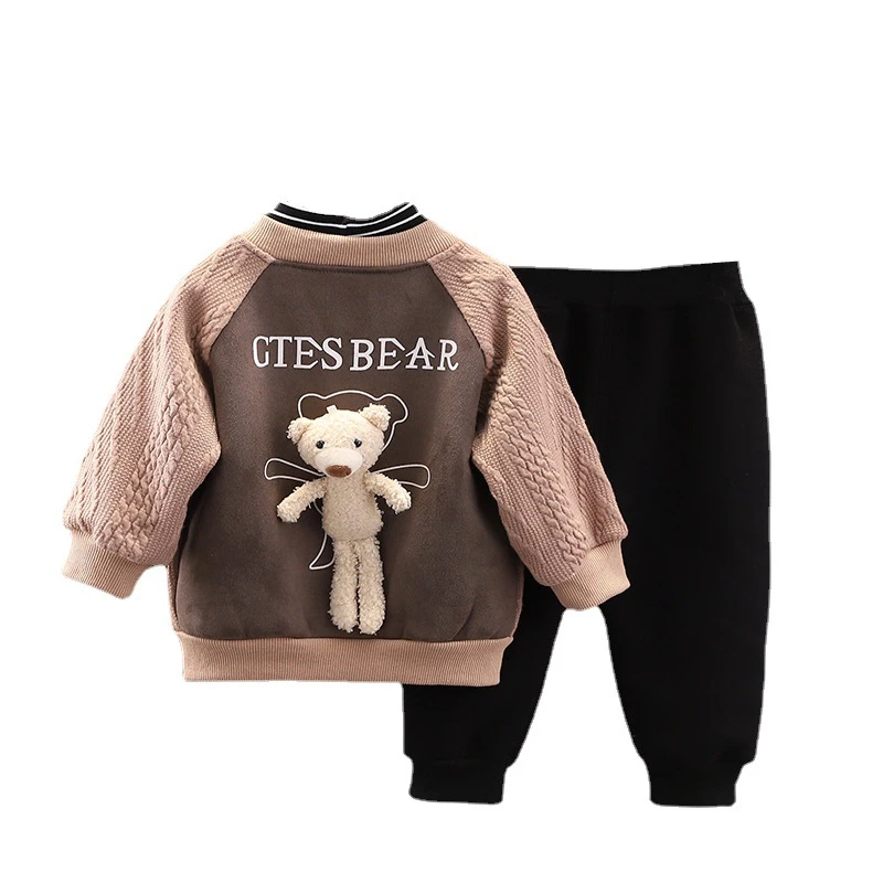 

New Winter Baby Girls Cartoon Clothes Children Thick Jacket T-Shirt Pants 3Pcs/Sets Infant Casual Boys Costume Kids Sportswear