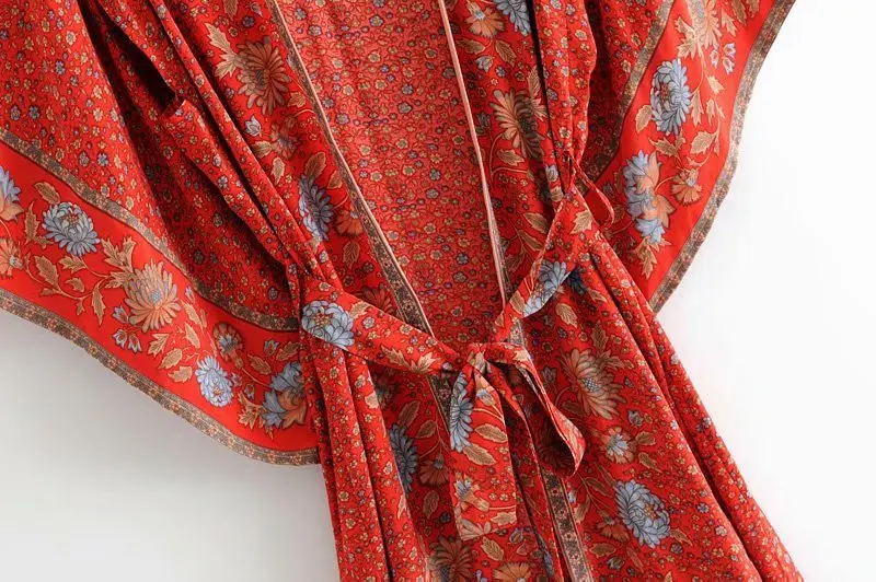 Женский кардиган TEELYNN красная блузка и рубашка в стиле бохо с цветочным принтом