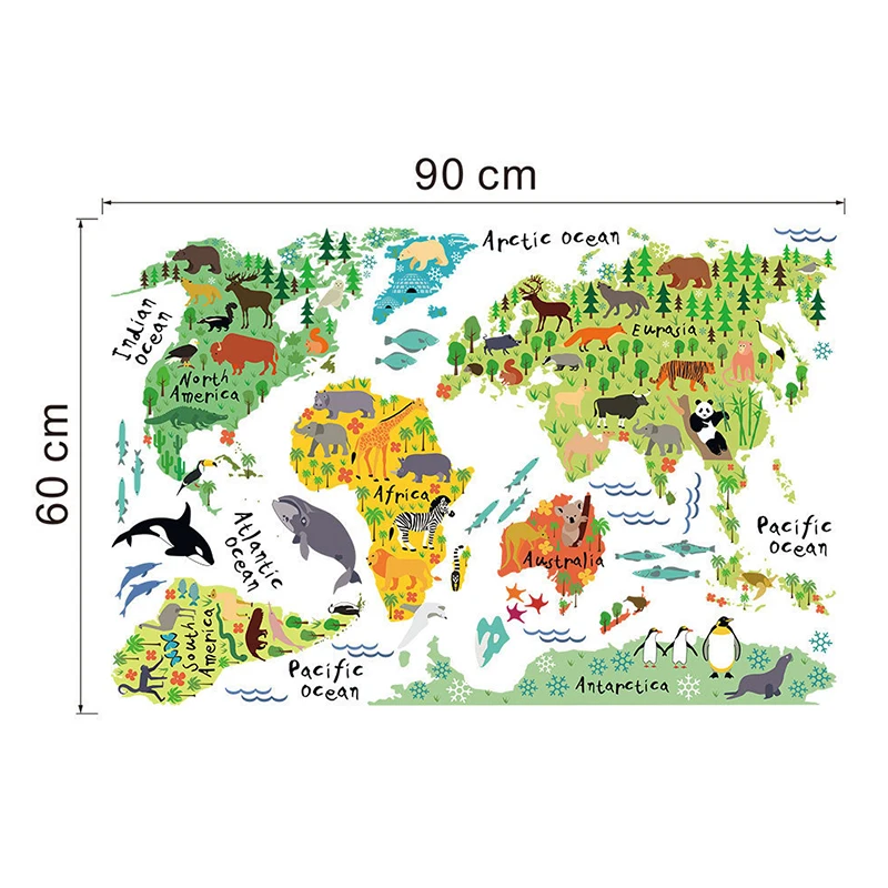 

Colorful Animal World Map Vinyl Wall Sticker For Kids Room Home Decor 3D Decals Creative Living Room Stickers