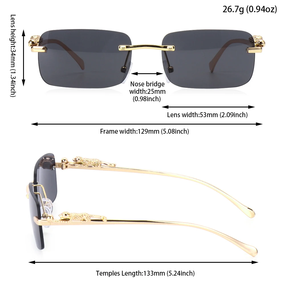

1PC Vintage Unique Cheetah Rimless Rectangle Sunglasses Women Candy Colors Clear Lens Eyewear Brand Designer Men Sun Glasses