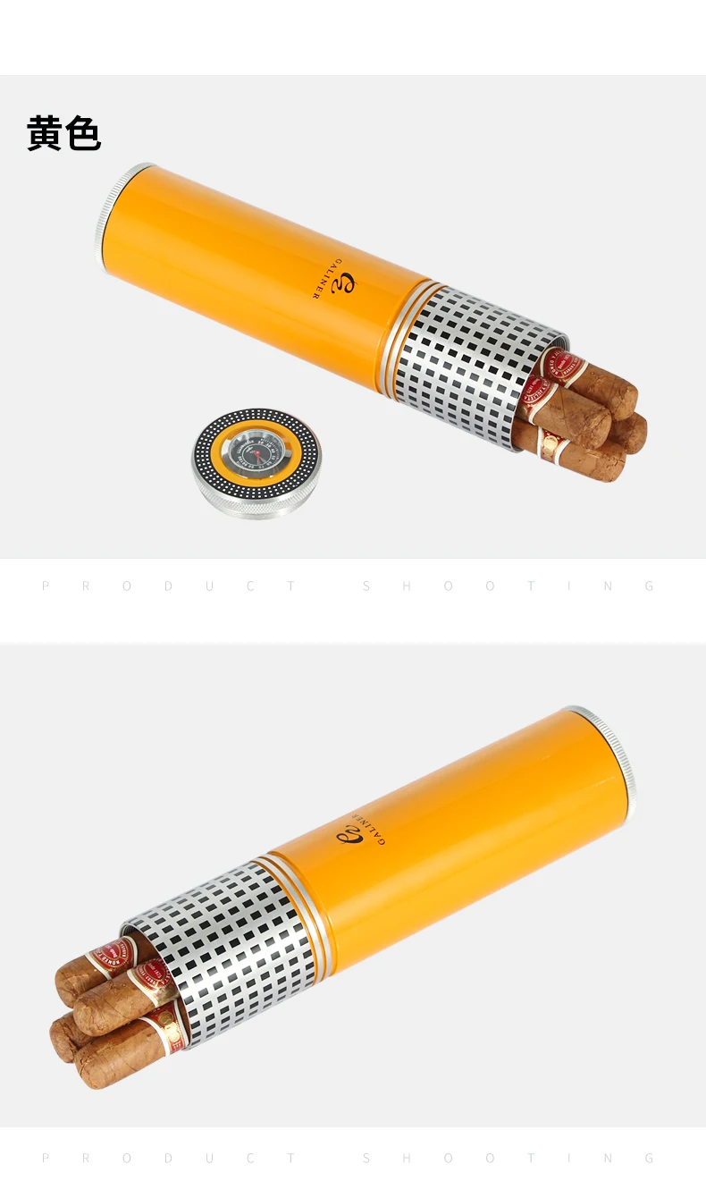 COHIBA Cigar Tube Portable Cigar Humidor Case Box Aluminium Alloy Cigar Accessories Travel with Humidor Humidifier Hygrometer