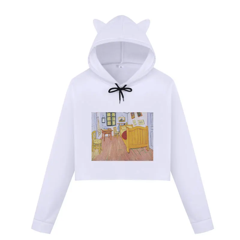 Harajuku уличная Ван Гог Звездные акварельные женские толстовки с кошачьими ушками