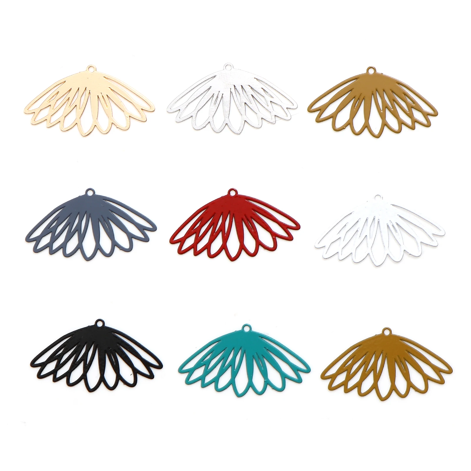 

Multicolor Iron Alloy Filigree Stamping Charms Flower Hollow Metal Pendants DIY Making Necklace Women Jewelry 28mm x 16mm,20PCs