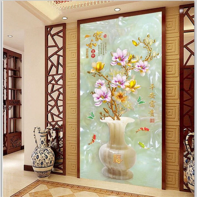 Пользовательские обои 3d фрески вход безопасная и богатая ваза нефрит Резные