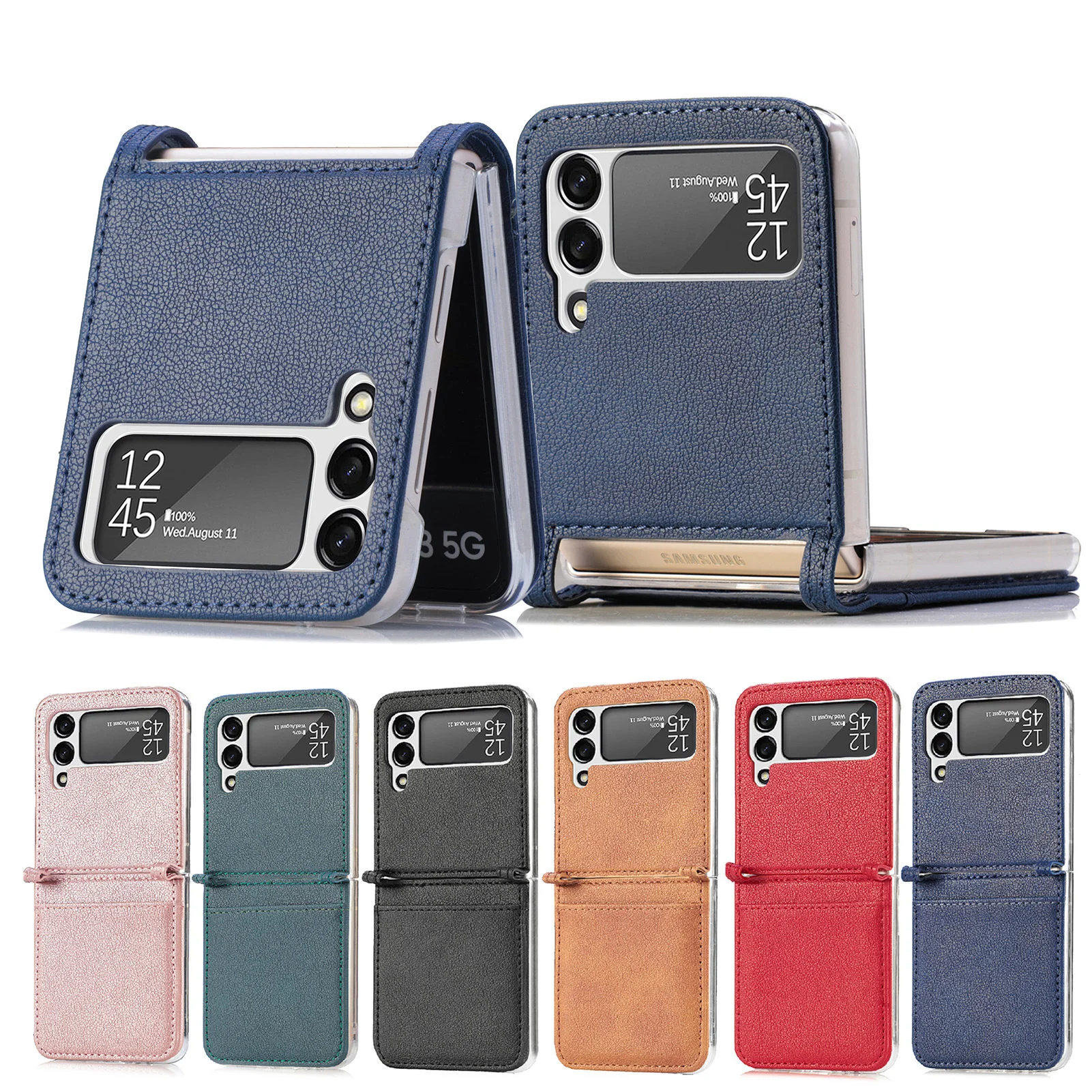 

Applicable to Samsung Galaxy zflip3 up and down folding PU leather mobile phone leather cover integrated card multi-functional
