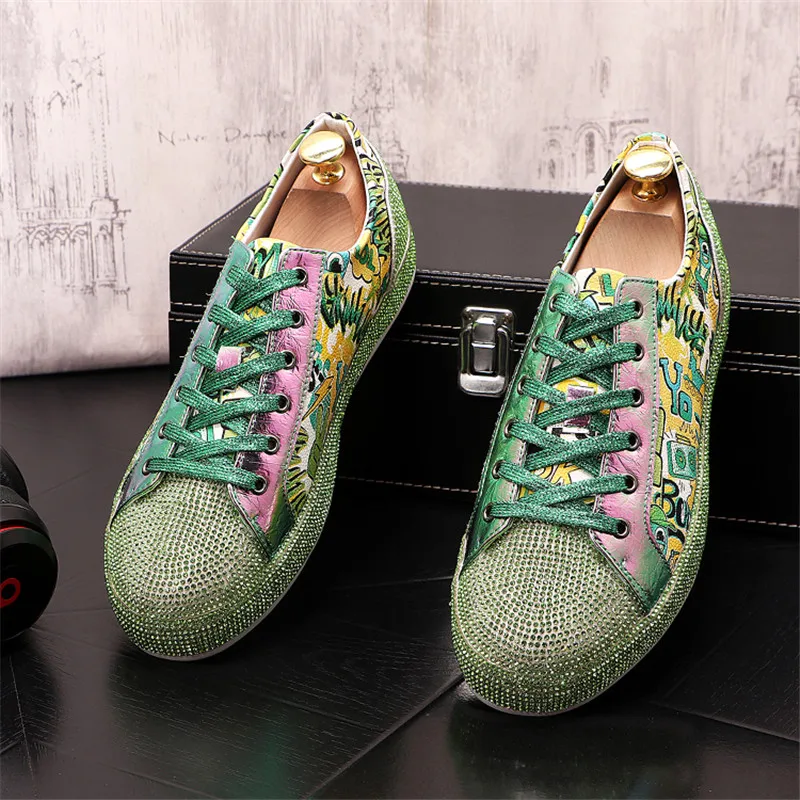 High Quality Fashion Men Rhinestone Gold Silver Mixed Colors Causal Shoes Loafers For Mens Driving Bottom Rubber Wedding | Обувь