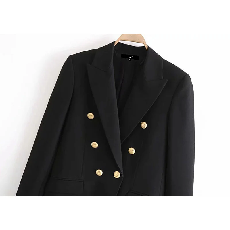 Женский двубортный Блейзер TRAF винтажный черный блейзер с длинным рукавом и