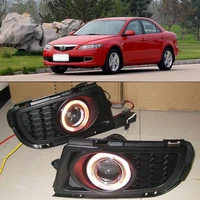 led cob angel eye rings front projector lens fog lights assembled lamp bumper replacement cover fit for mazda 6