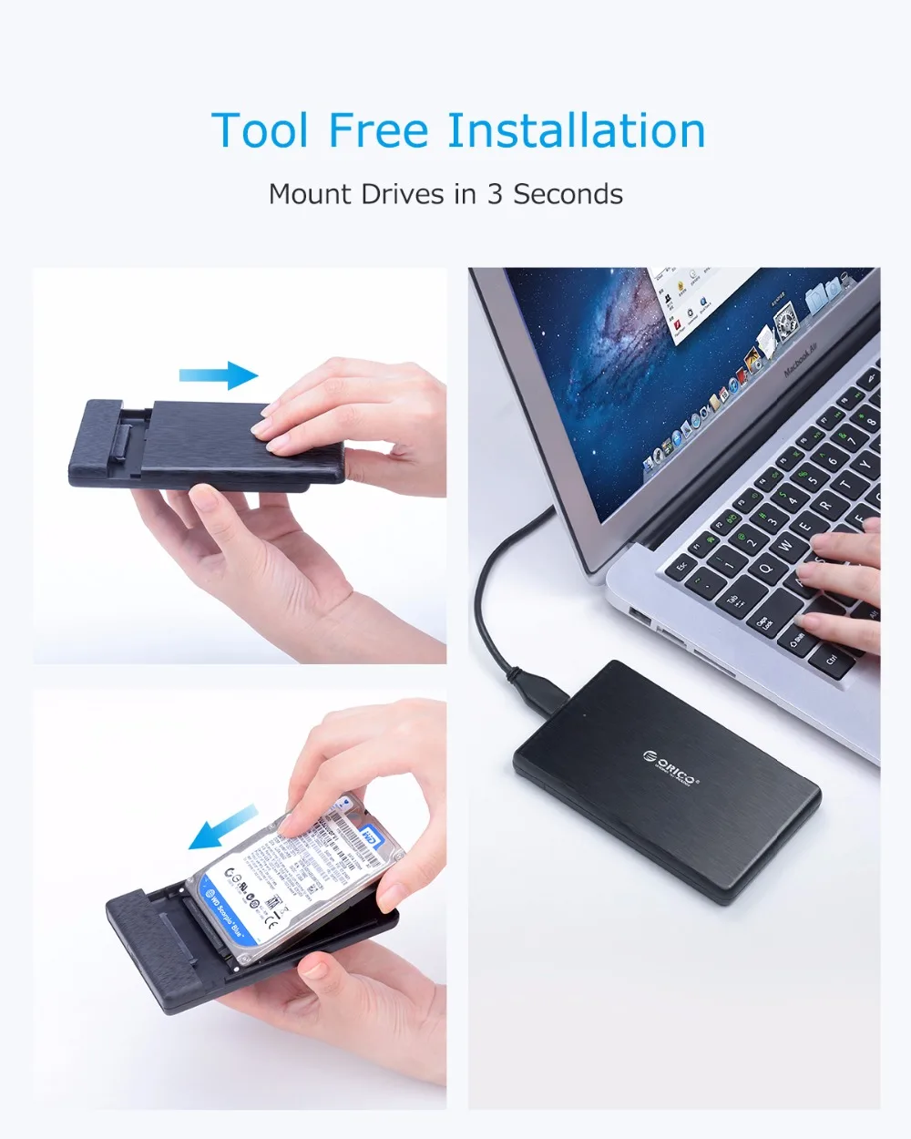 Чехол ORICO HDD 2,5 SATA для USB 3,0, корпус для жесткого диска SSD, коробка для жесткого диска, Тип C 3,1, чехол с поддержкой UASP HD, внешний жесткий диск