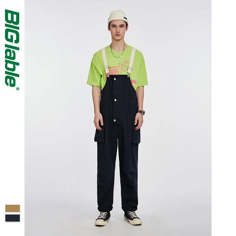 

BIG LABLE Mens Overalls Loose Fit Casual Men Pants Broadcloth Mens Pants Hip Hop Streetwear Mens Overalls 3027S20