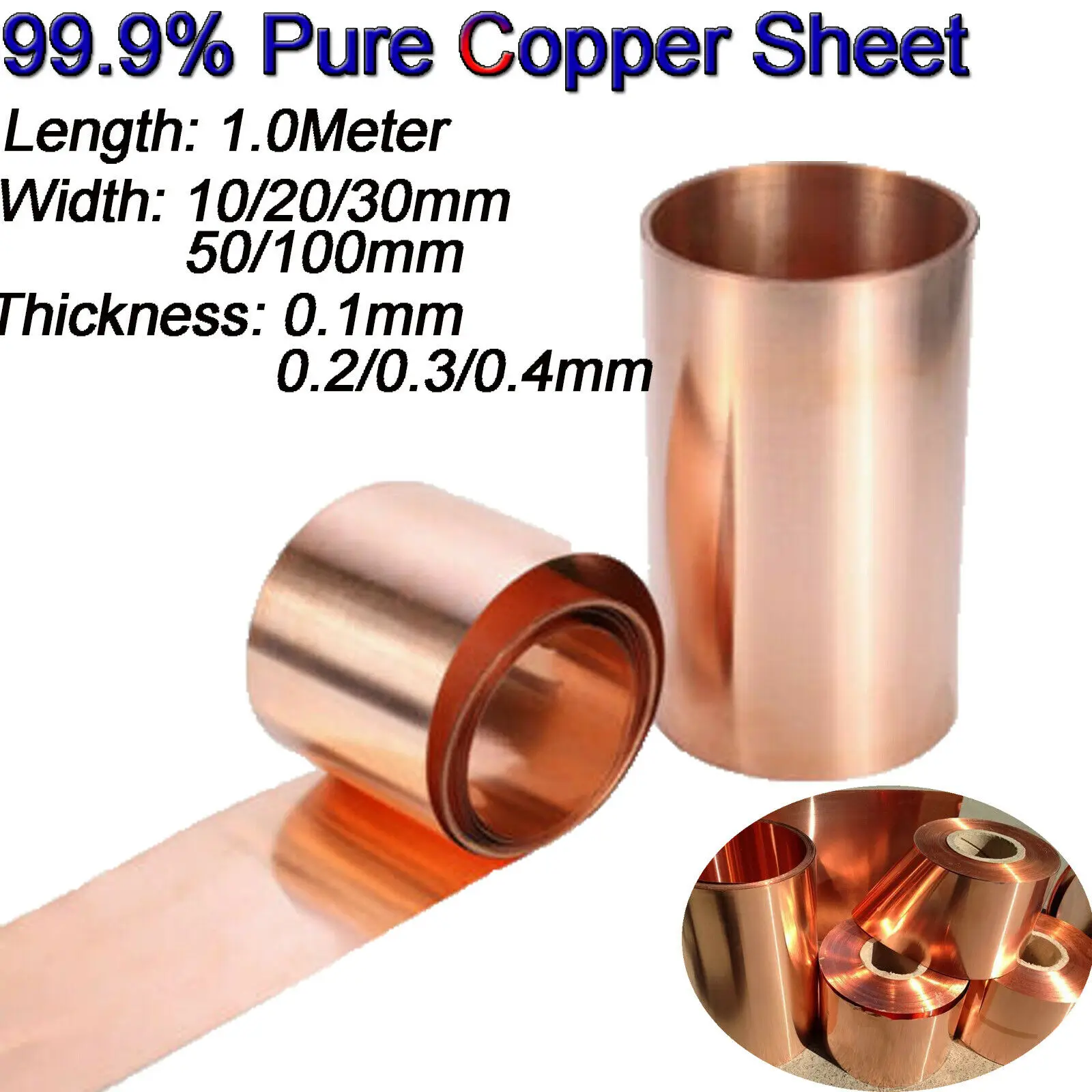 

1PC 99.9% Pure Copper Cu Metal Sheet Foil Plate 0.1/0.2/0.3/0.4/0.5/0.6/1mm x 100mm x 1000mm Thickness