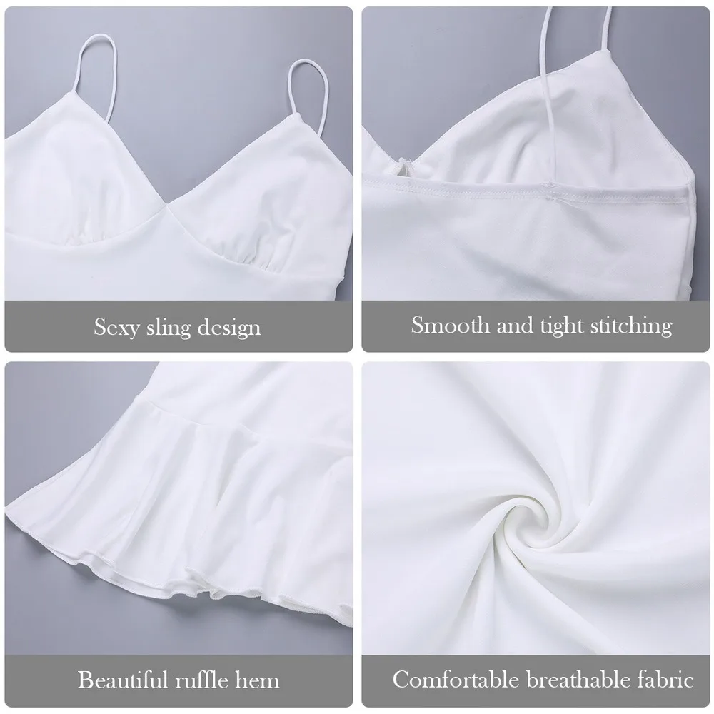

Spaghetti Straps Ruffles Mini Dress Club Party Elegant Sleeveless White Dresses Women's Sexy Summer Sundress Outfits Holiday