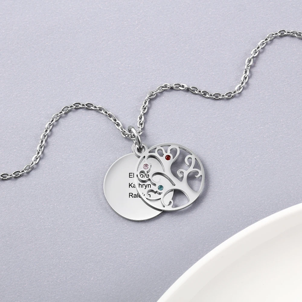 Филигранная семейная команда дерево кулон с камнем рождения ожерелье