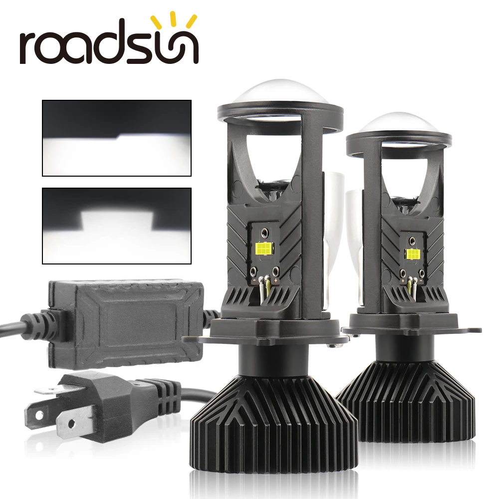 Светодиодная лампа roadusn H4, мини-объектив проектора, автомобильная лампа, автомобильная фара, 12 В, 24 В, 6000K, лм, комплект для преобразования, дальний/ближний свет, RHD LHD освещение