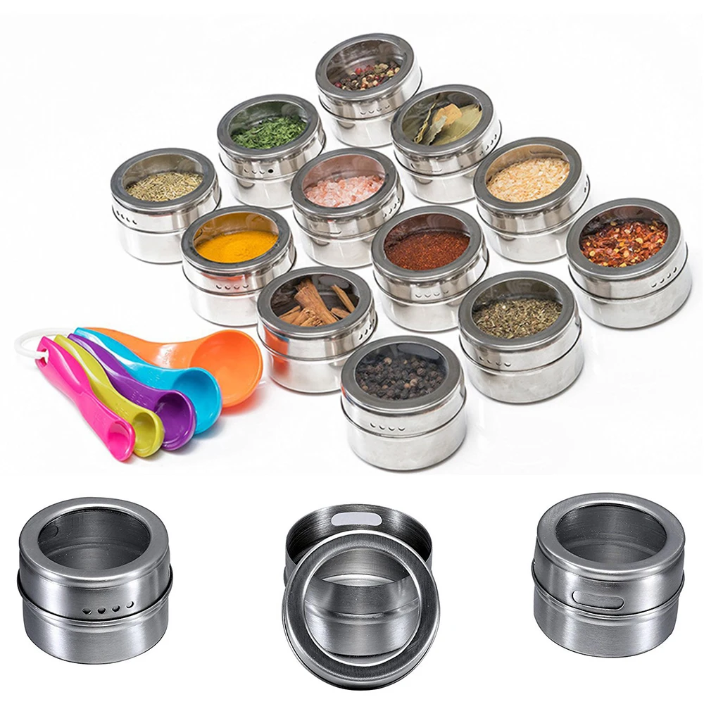 

12/6/3/1Pc Magnetic Spice Jar Box Seasoning Storage Bottle Stainless Steel Condiment Container for Cooking BBQ Kitchen Gadgets