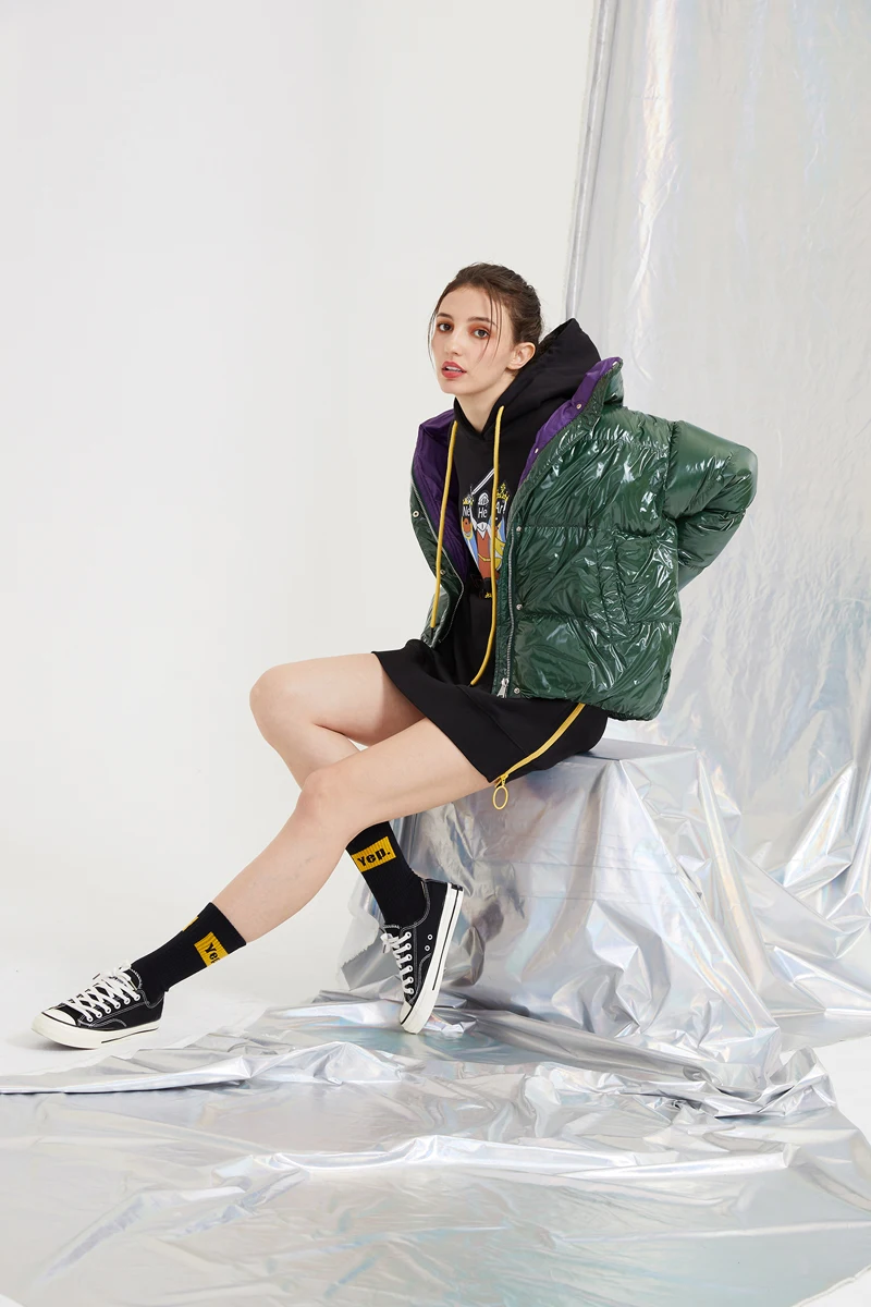 YNZZU Chic новая зимняя куртка женская повседневная короткая пушистая пуховая куртка женская утепленная теплая свободная яркая верхняя одежда A1121
