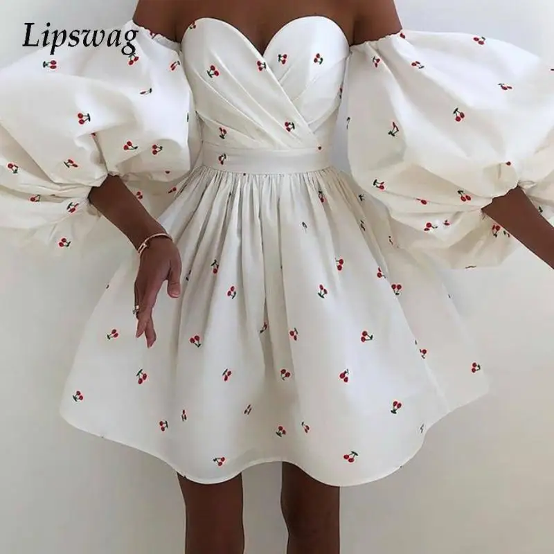 Элегантное милое мини-платье с пышными рукавами женское модное плиссированное