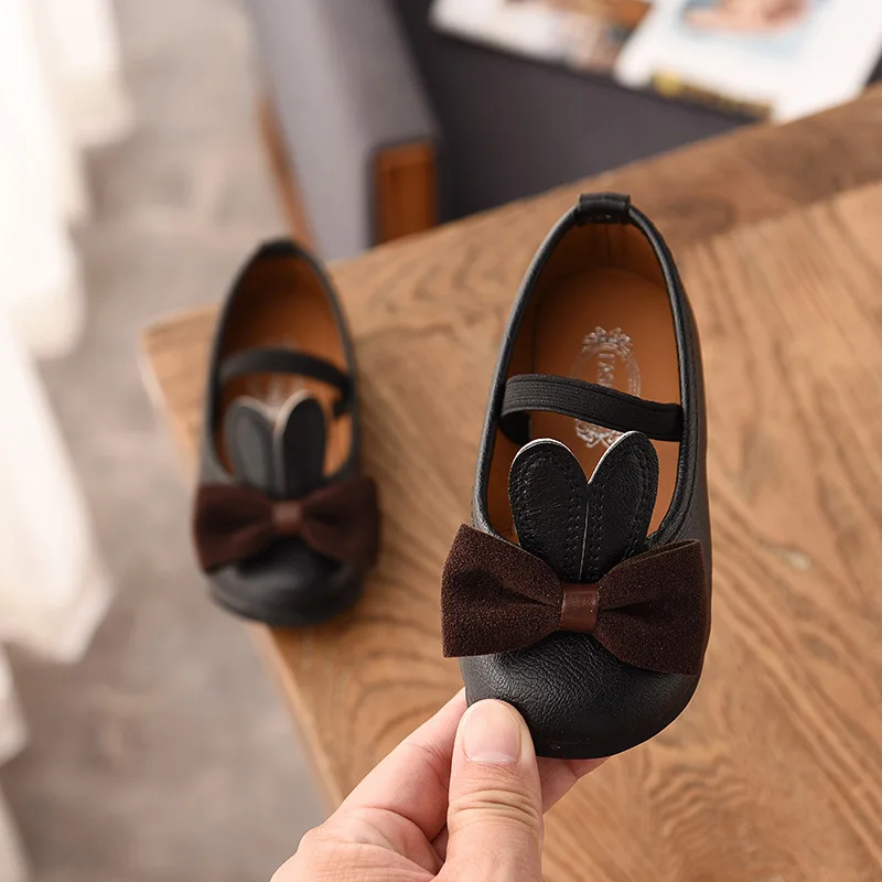 

Black Children Shoes Girls Bowknot Flat Casual Leather Princesss Fashion Spring New Kids Single Shoes Girls Sandals B851