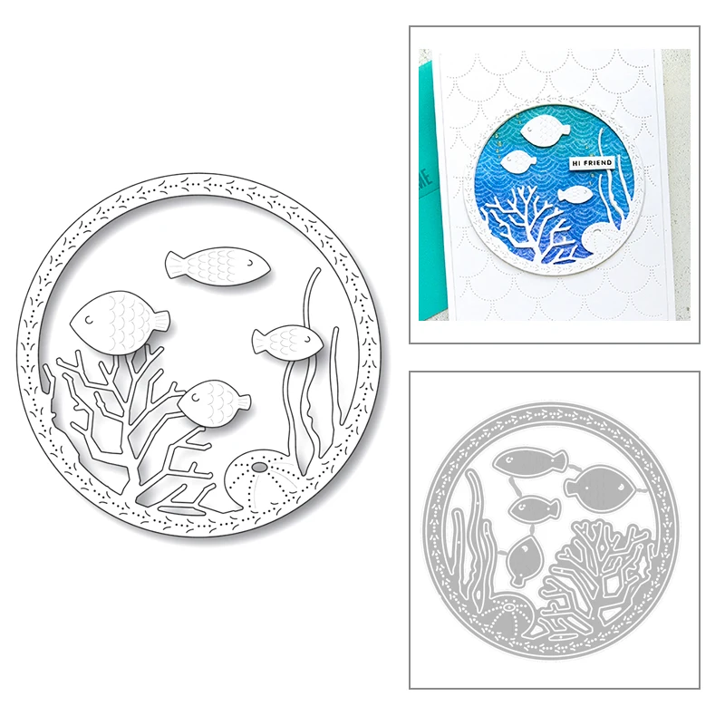 Новинка 2020 г. металлические пресс формы круглой с изображением рыбок кораллов и